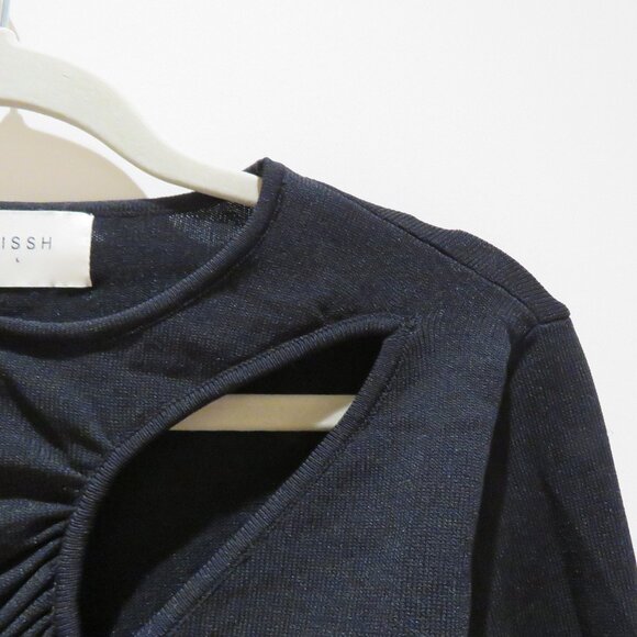 DISSH Monique Long Sleeve Knit Top in Black Cut Out Minimalist Evening - Size L - Picture 6 of 13